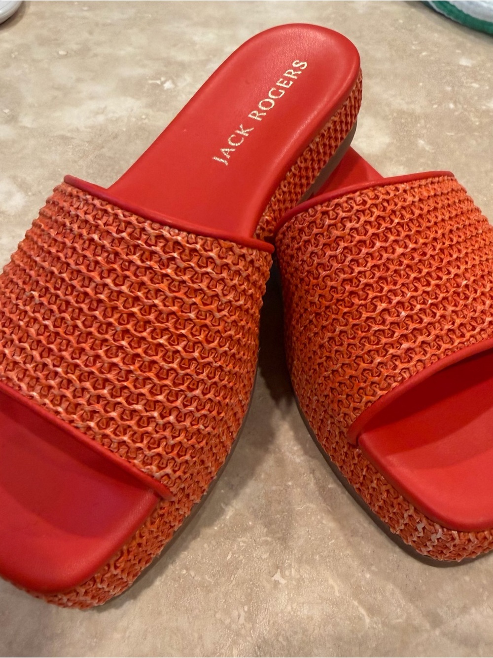 NEW Jack Rogers Red-Orange Woven Slide Mules